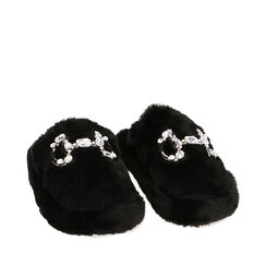 Pantofole nere fluffy con cristalli, Primadonna, 224702312FUNERO035, 002a