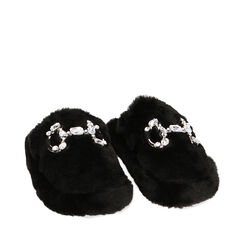 Pantofole nere fluffy con cristalli, 224702312FUNERO035, 002a