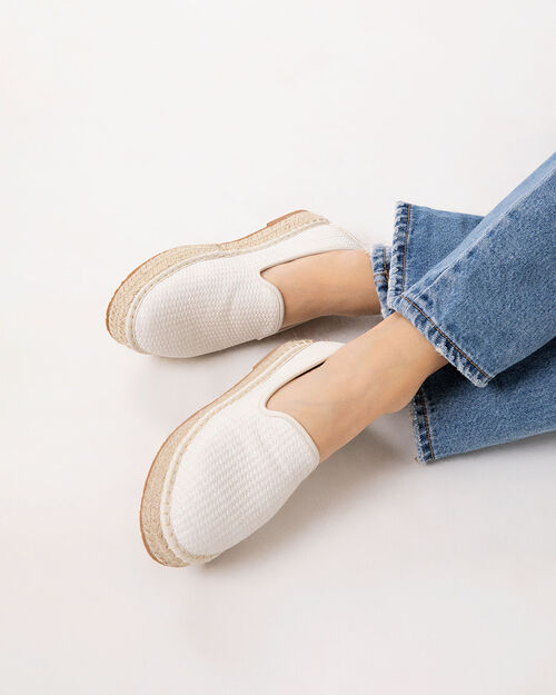 Espadrillas panna con tacco basso, CREAM