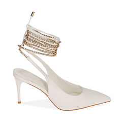 Décolleté slingback lace-up bianche, tacco 8 cm, Primadonna, 212185107EPBIAN035, 001a