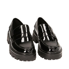 Mocassini chunky neri in vernice, suola 5 cm, Primadonna, 224954308VENERO035, 002a