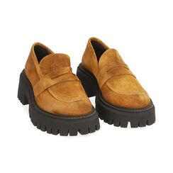 Mocassini chunky cognac in camoscio , Special Price, 187204433CMCOGN035, 002 preview