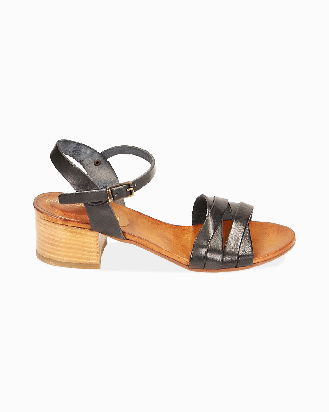 Sandali in pelle di vacchetta nera, tacco 4 cm