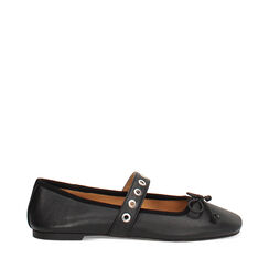 Ballerina nera in vera pelle con suola in gomma, Primadonna, 26N145016PENERO036, 001a