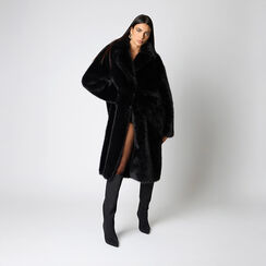 Cappotto lungo in pelo sintetico nero, Primadonna, 26B400103FUNEROM, 002a