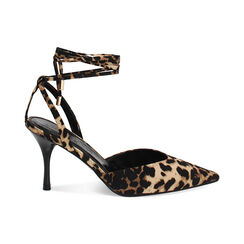 Décolleté slingback donna leopardate allacciate in raso, tacco 8,5 cm, Primadonna, 252100805RSLEOP035, 001 preview