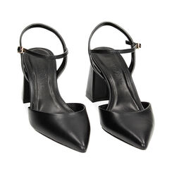 Décolleté slingback nere, tacco largo 7,8 cm, 232104030EPNERO037, 002a