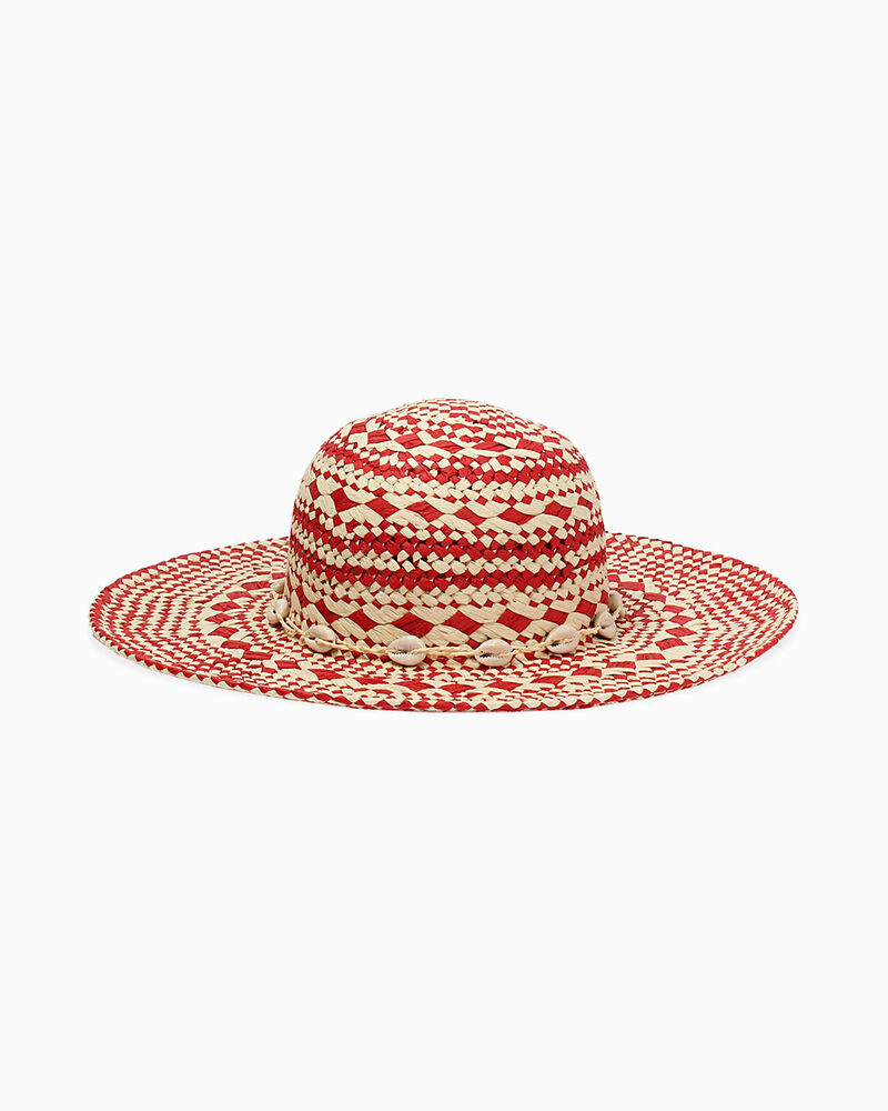 Cappello da donna in paglia intrecciata bianco-rosso image number null