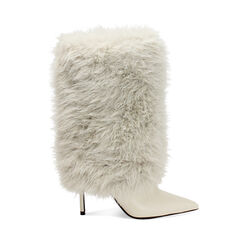 Bottines crème avec talon de 10,7 cm et fourrure synthétique, Primadonna, 262102088FUPANN035, 001a