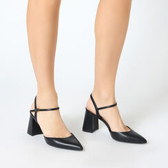 Escarpins slingback noirs pour femme avec talon large, Primadonna, 252104030EPNERO036, 002a