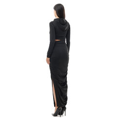 Robe noire moulante à manches longues, 24C924038TSNEROS, 002a