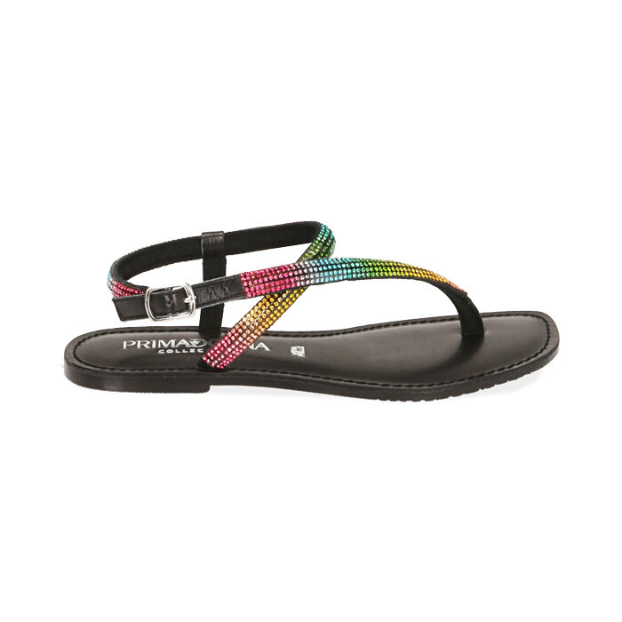 Sandali con strass nero in camoscio, Primadonna, 19A908154CMNERO036