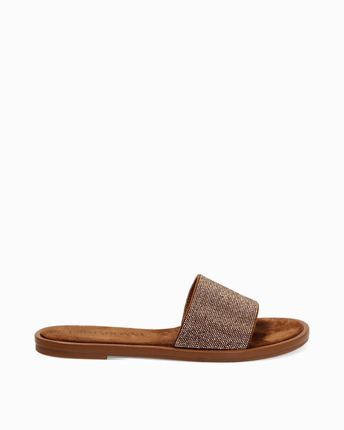 ZAPATOS FLAT MICROFIBRA PIEDRAS COGN, COGNAC