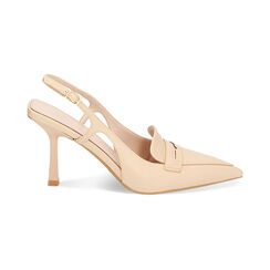 Mocassino slingback beige, tacco 8,5 cm, Primadonna, 232161250EPBEIG035, 001 preview