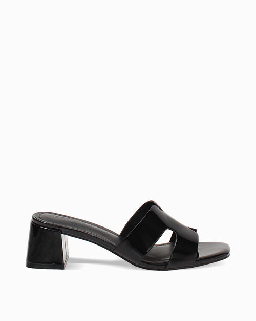 Mules open toe nere tacco 5,5 cm, BLACK
