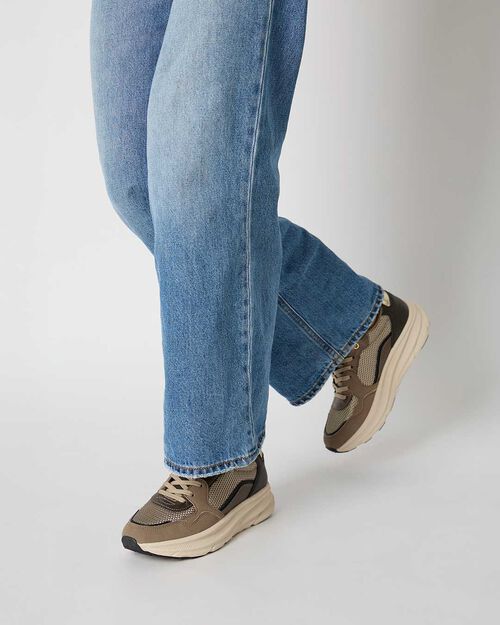 Sneakers marroni con suola in gomma alta 4 cm, BROWN