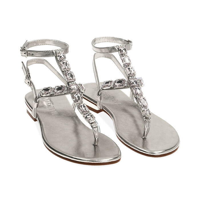 Sandalias mujer chanclas plata laminada | Primadonna Collection