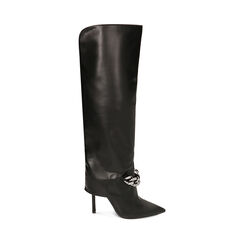 Botas negras con cadena, tacón de 10,5 cm, Primadonna, 222186178EPNERO035, 001a