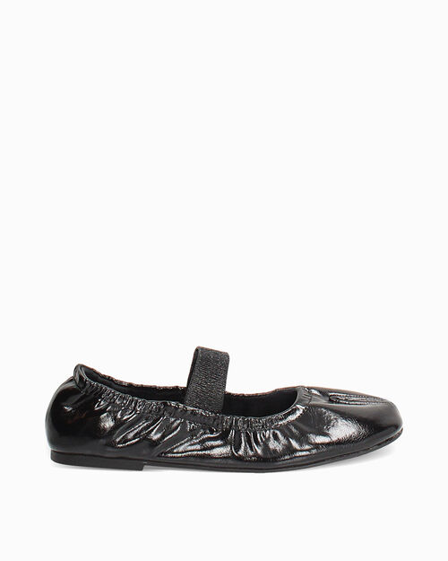 Ballerine noire brillante avec bride &eacute;lastique, BLACK