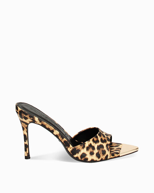 Mules open toe donna leopard, tacco 9,5 cm, LEOPARD