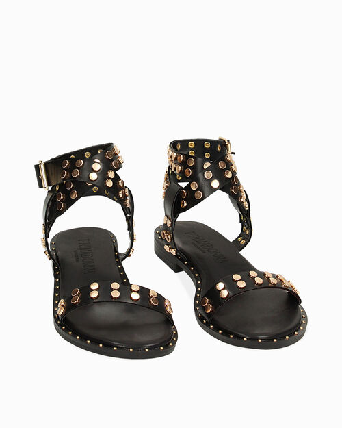 Sandali bassi neri con borchie, BLACK