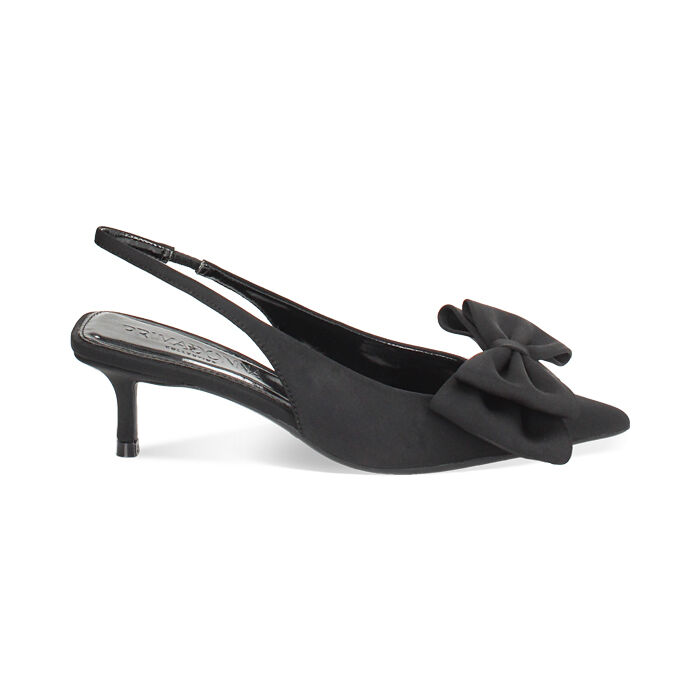 Décolleté slingback donna nere con fiocco, tacco 5,5 cm, Primadonna, 252115911LYNERO035