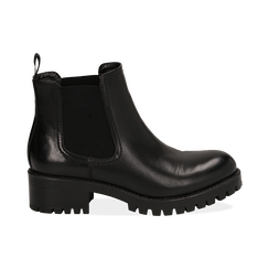 Chelsea boots neri in eco-pelle, tacco 4,5 cm , Scarpe, 143096910EPNERO036, 001 preview