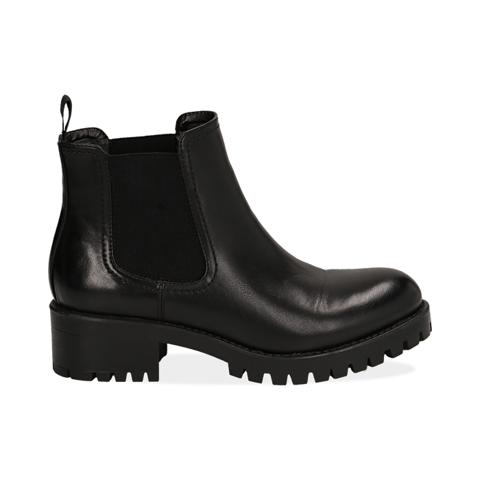 Chelsea boots neri in eco-pelle, tacco 4,5 cm , Scarpe, 143096910EPNERO036