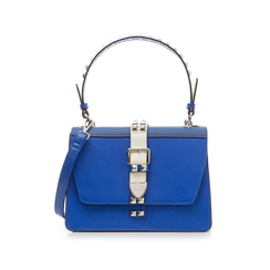 Borsa media blu in eco-pelle con borchie,