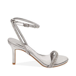 Sandalias con tacón plateado en laminado con piedras, Primadonna, 234961503LPARGE036, 001a