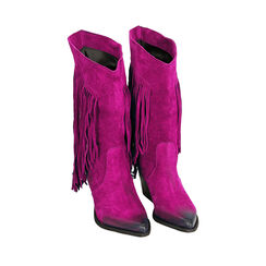 Camperos en daim fuchsia à franges, talon de 7 cm, Primadonna, 20L640190CMFUCS036, 002a