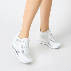 Sneakers donna bianche in tessuto, platform 8,5 cm, Primadonna, 252811626TSBIAN035, 002 preview