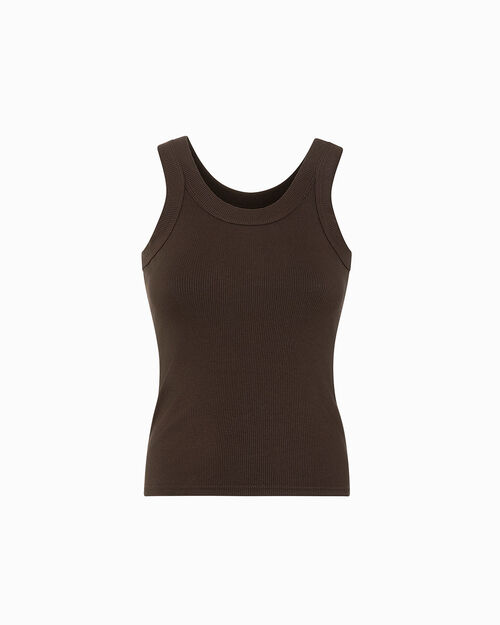 Camiseta sin mangas marr&oacute;n oscuro con detalles chic, DK BROWN