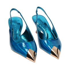 Décolleté slingback specchio azzurre, tacco 6 cm, Ultime Occasioni, 212141502SPAZZU036, 002a