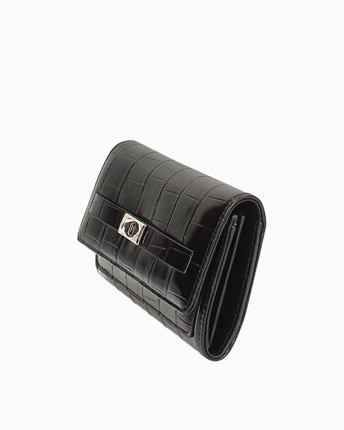 Portefeuille noir effet crocodile, BLACK