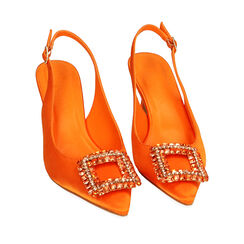 Décolleté slingback arancio in raso, tacco 7,5 cm, Primadonna, 214903217RSARAN036, 002a