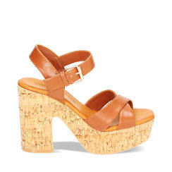 Sandali marroni in sughero, tacco 10,9 cm, Ultime occasioni, 234934301EPMARR041, 001a