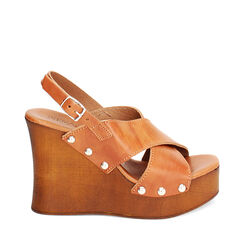 WOMEN SHOES CLOG COW LEATHER COGN, Primadonna, 234305444VACOGN035, 001a