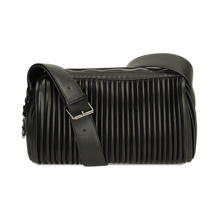 Borsa a spalla nera plissé, Primadonna, 22D905172EPNEROUNI