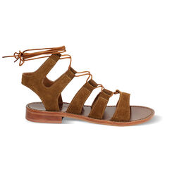 Sandalias bajas de mujer en tono cognac en ante, Primadonna, 25B814004CMCOGN036, 001 preview