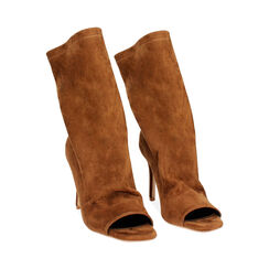 Tronchetti donna cognac in microfibra, tacco 9,5 cm, Primadonna, 254971901MFCOGN035, 003 preview