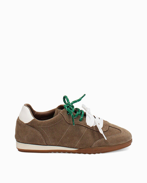 Sneakers taupe in camoscio con doppio laccio, TAUPE