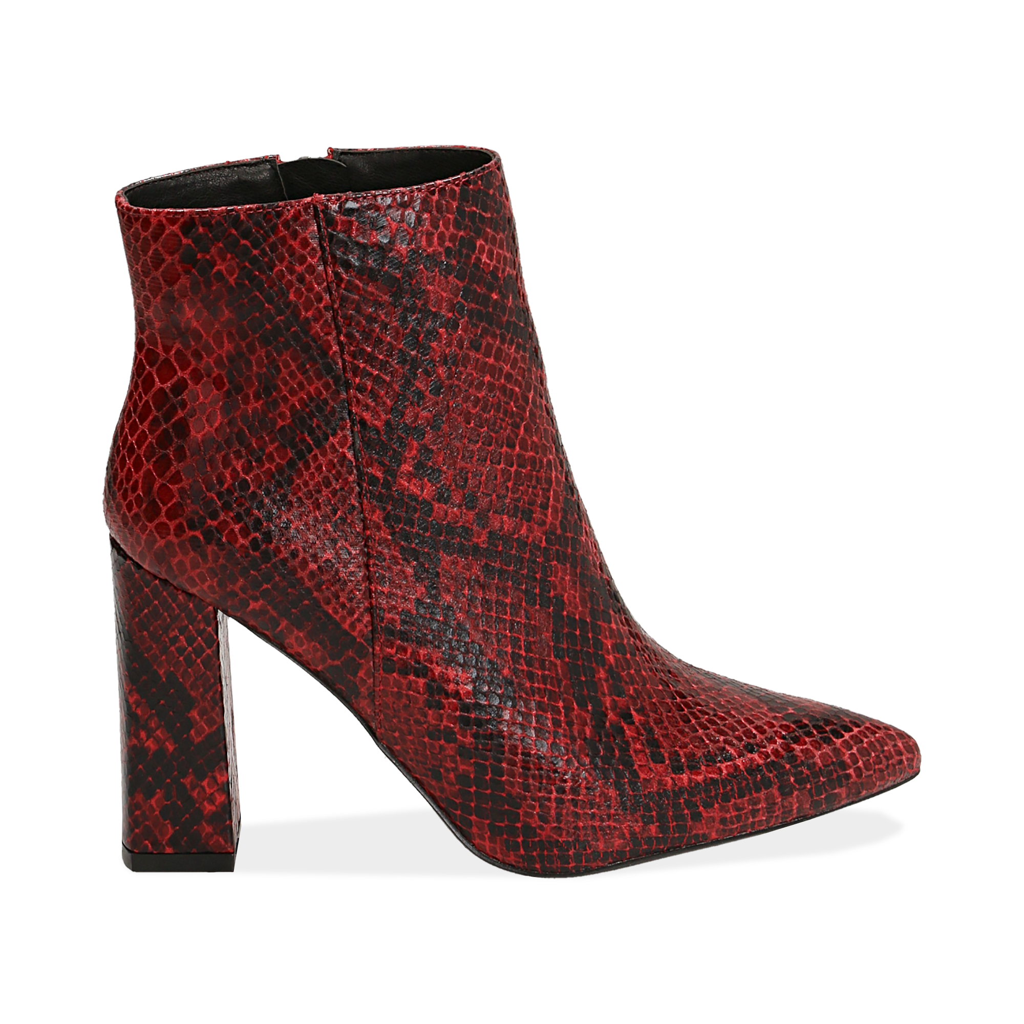 Ankle boots rossi in eco-pelle stampa pitone, tacco 9,5 cm | Primadonna  Collection