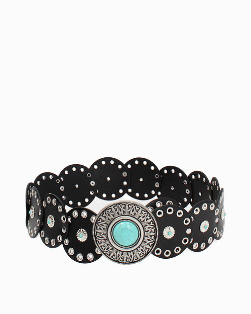Cinturone nero con dettagli argento, BLACK