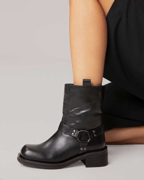 Botas biker negras con tac&oacute;n de 5 cm, BLACK