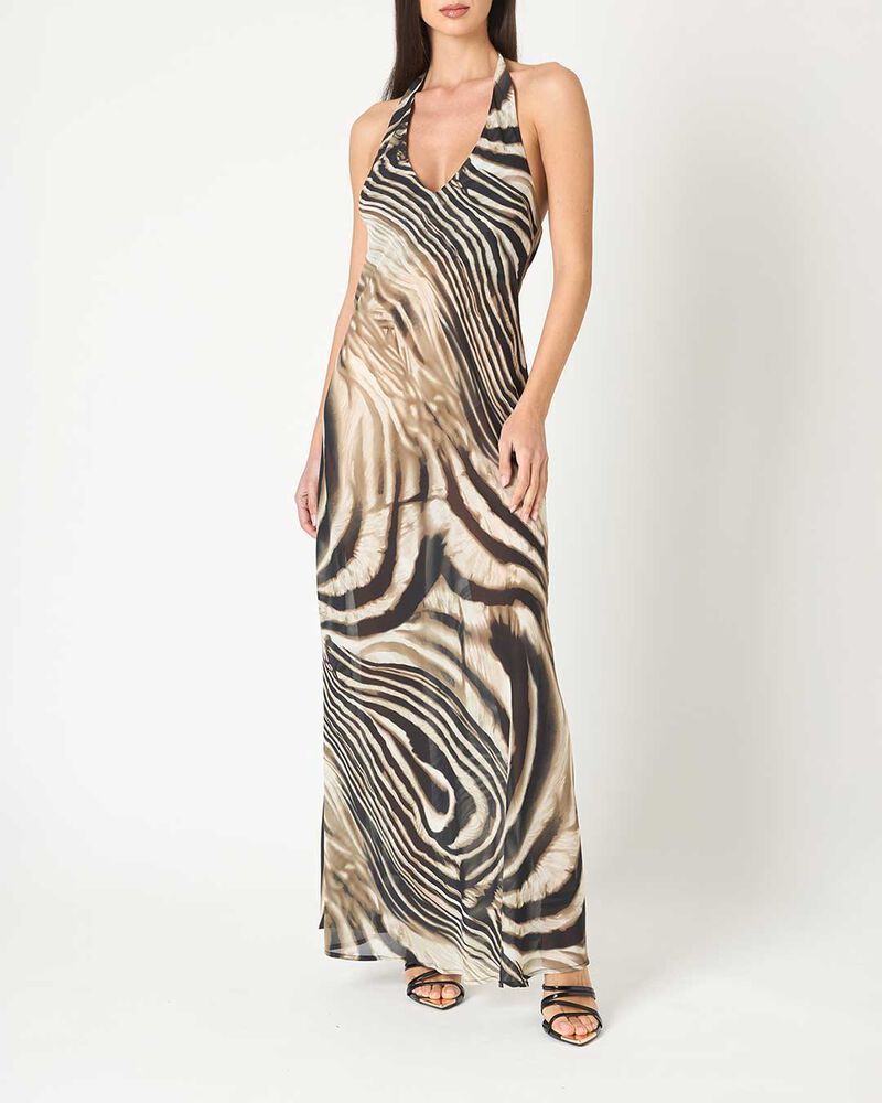 Vestito donna nero beige in tessuto image number null