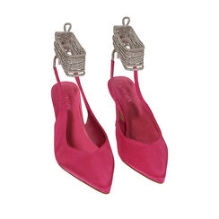 Décolleté slingback fucsia in raso, tacco 7,5 cm, Primadonna, 214903211RSFUCS035, 002a
