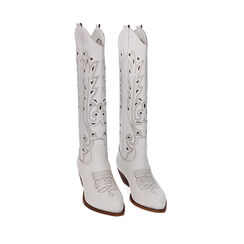 Stivali texani bianchi in pelle, tacco 5,5 cm, Primadonna, 21B814101PEBIAN035, 002a