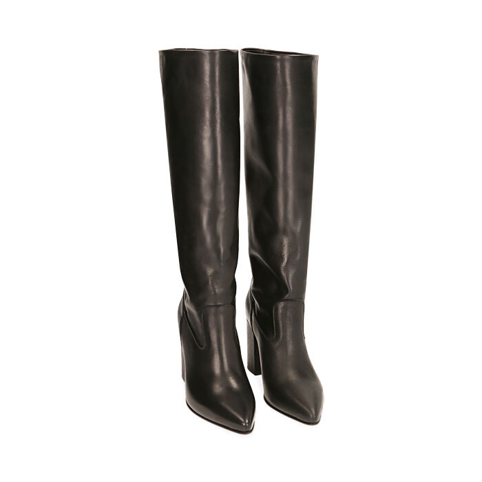 Botines de mujer en piel negra, tacón 9 cm | Primadonna Collection