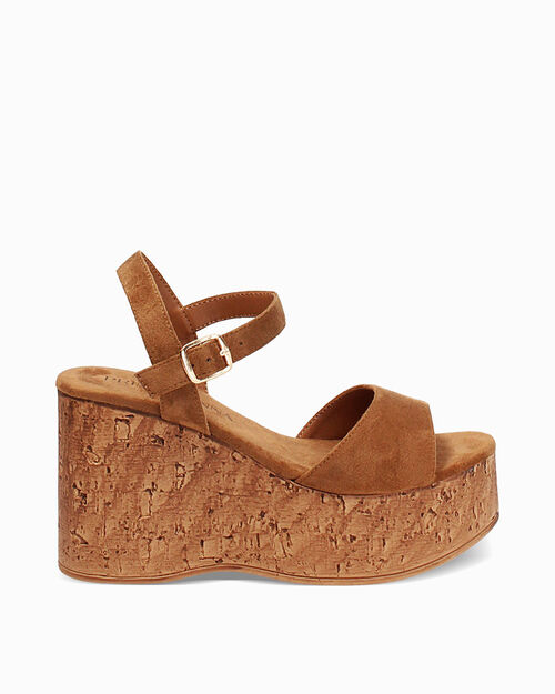 Zeppe cognac tacco 9,6 cm, COGNAC